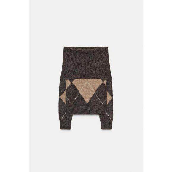 ZARA DIAMOND PATTERN STRAPLESS KNIT JUMPER - Picture 6 of 8